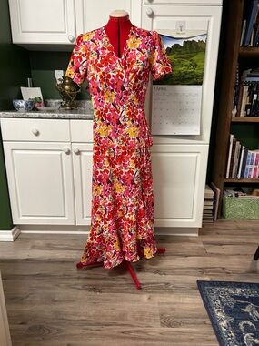Bright Floral Wrap Maxi Dress in Pink & Yellow